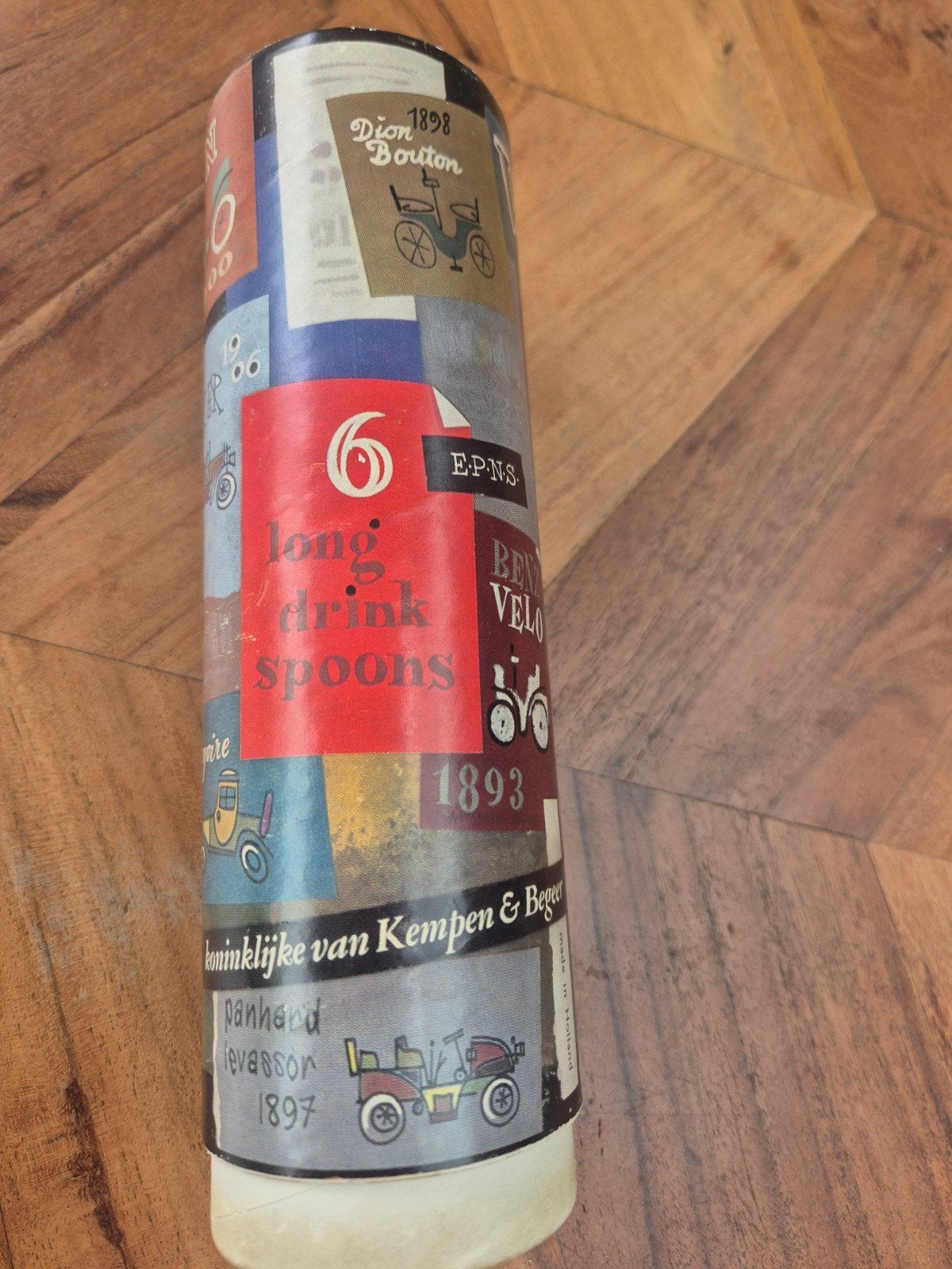 Vintage Verzilverde Longdrinklepels met Autootjes in Koker, Ophalen of Verzenden
