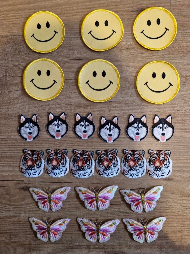 Strijkapplicatie, patch, upcycling , smiley, vlinder, tijger, Ophalen of Verzenden, Nieuw