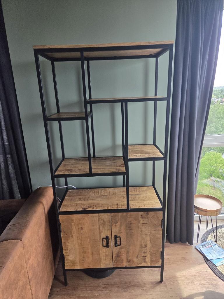 Vakkenkast - Woonkamer - Industrieel - Mangohout, Ophalen, Zo goed als nieuw, Minder dan 150 cm, 150 tot 200 cm