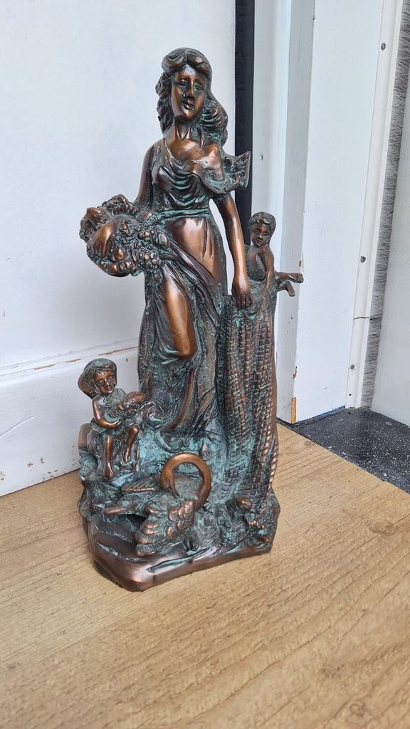 bronzen beeld, Dame met kinderen, Ophalen of Verzenden