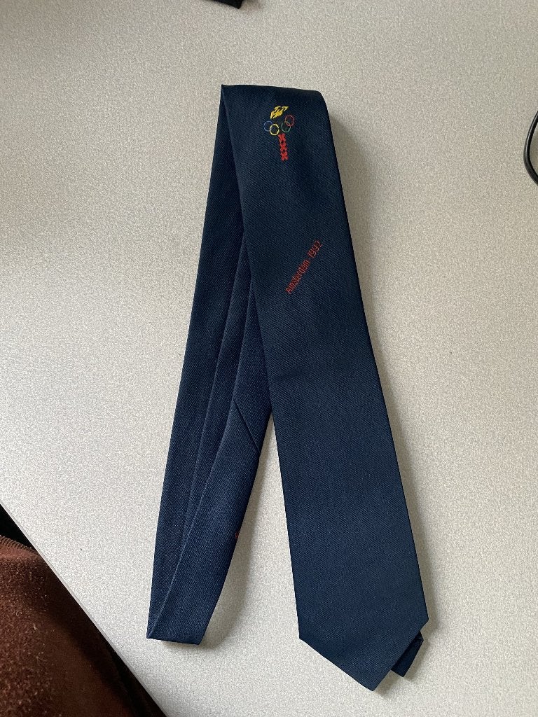 Fong Leng Olympische Spelen 1992 Amsterdam stropdas, Blauw, Ophalen of Verzenden, Zo goed als nieuw, Met patroon