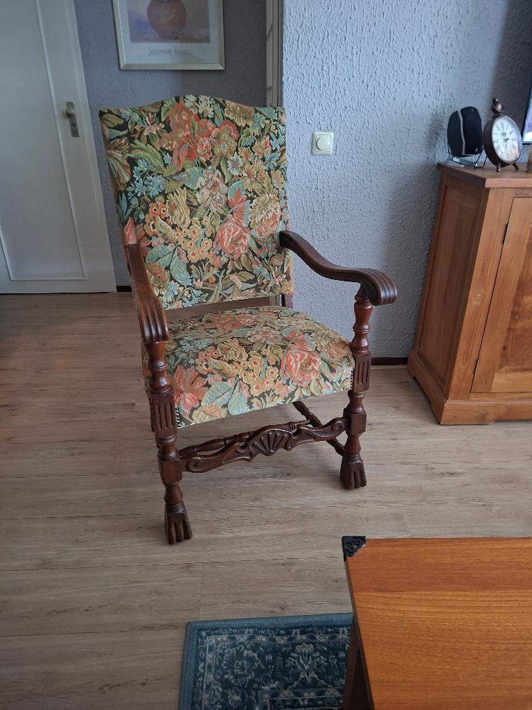 antieke stoel met bloemmotief stof prima kwaliteit zie foto, Ophalen