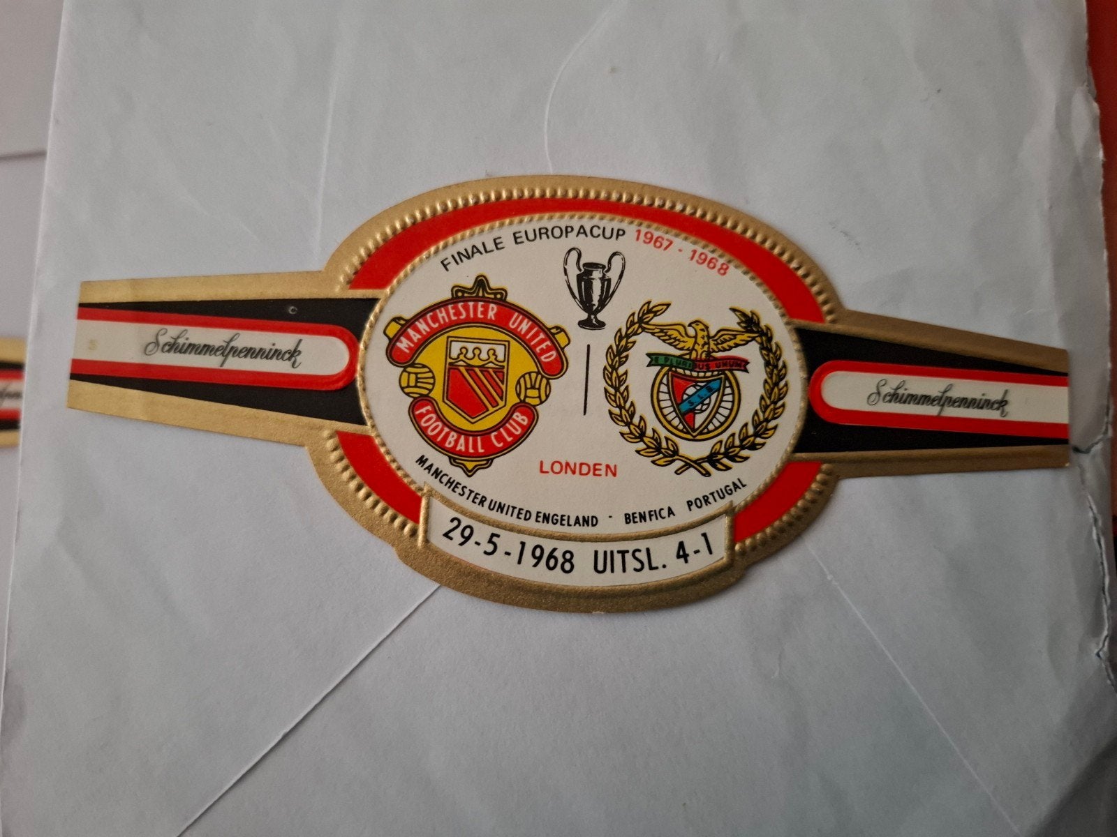Sigarenbandje Manchester United  - Benfica 1968, Ophalen of Verzenden, Nieuw, Sigarenbandjes