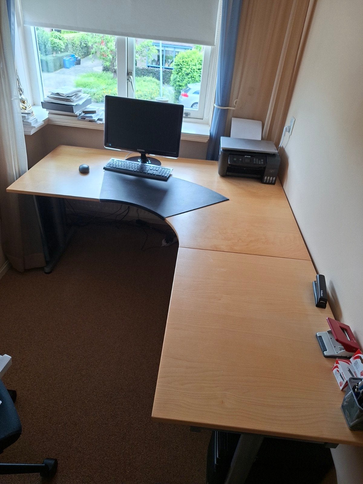 IKEA Galant hoekbureau (lichte houtkleur), Huis en Inrichting, Bureaus, Ophalen, Gebruikt, Hout, Hoekbureau