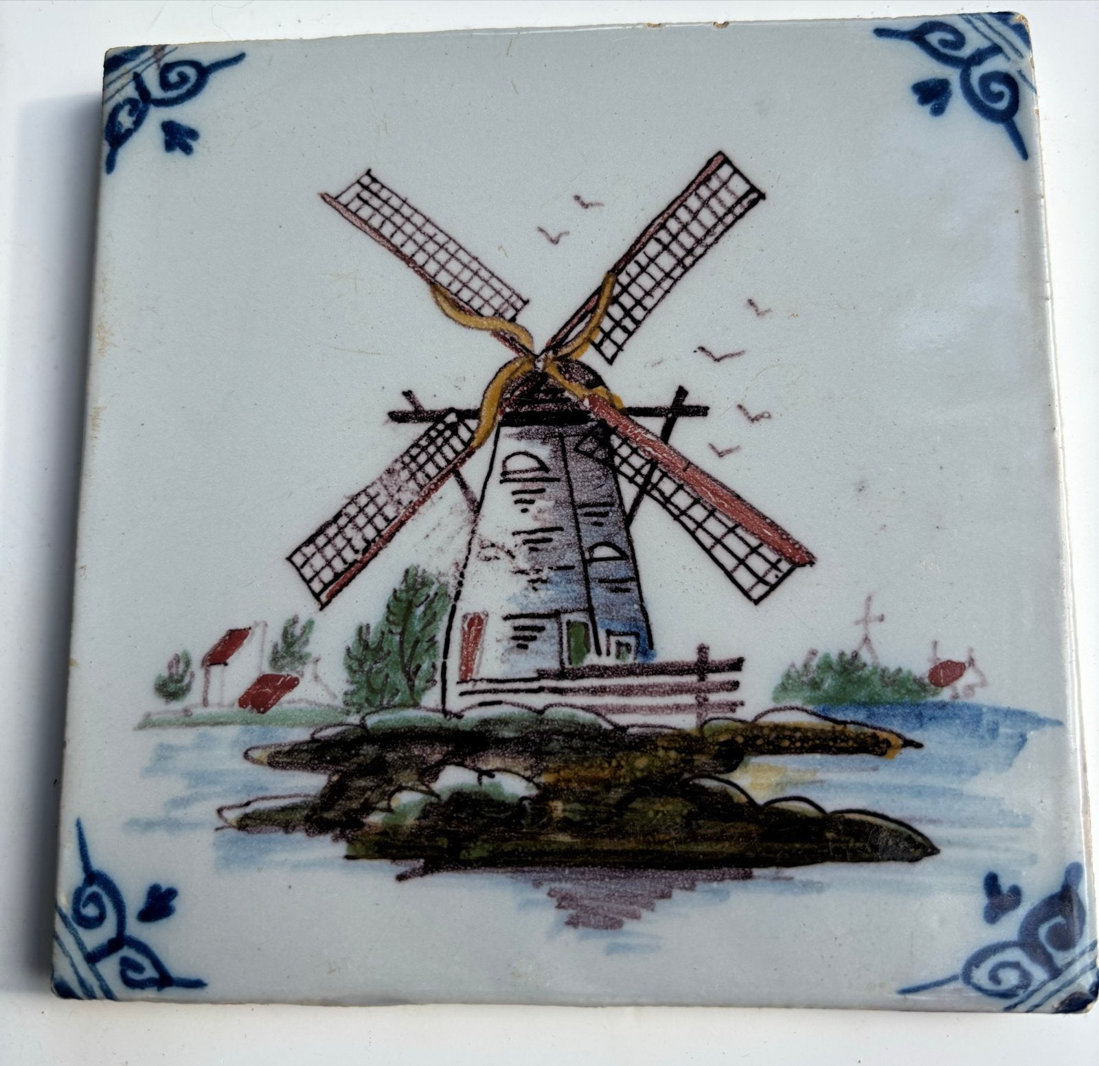 Tegel met Molen - Handgeschilderd, Antiek en Kunst, Ophalen of Verzenden