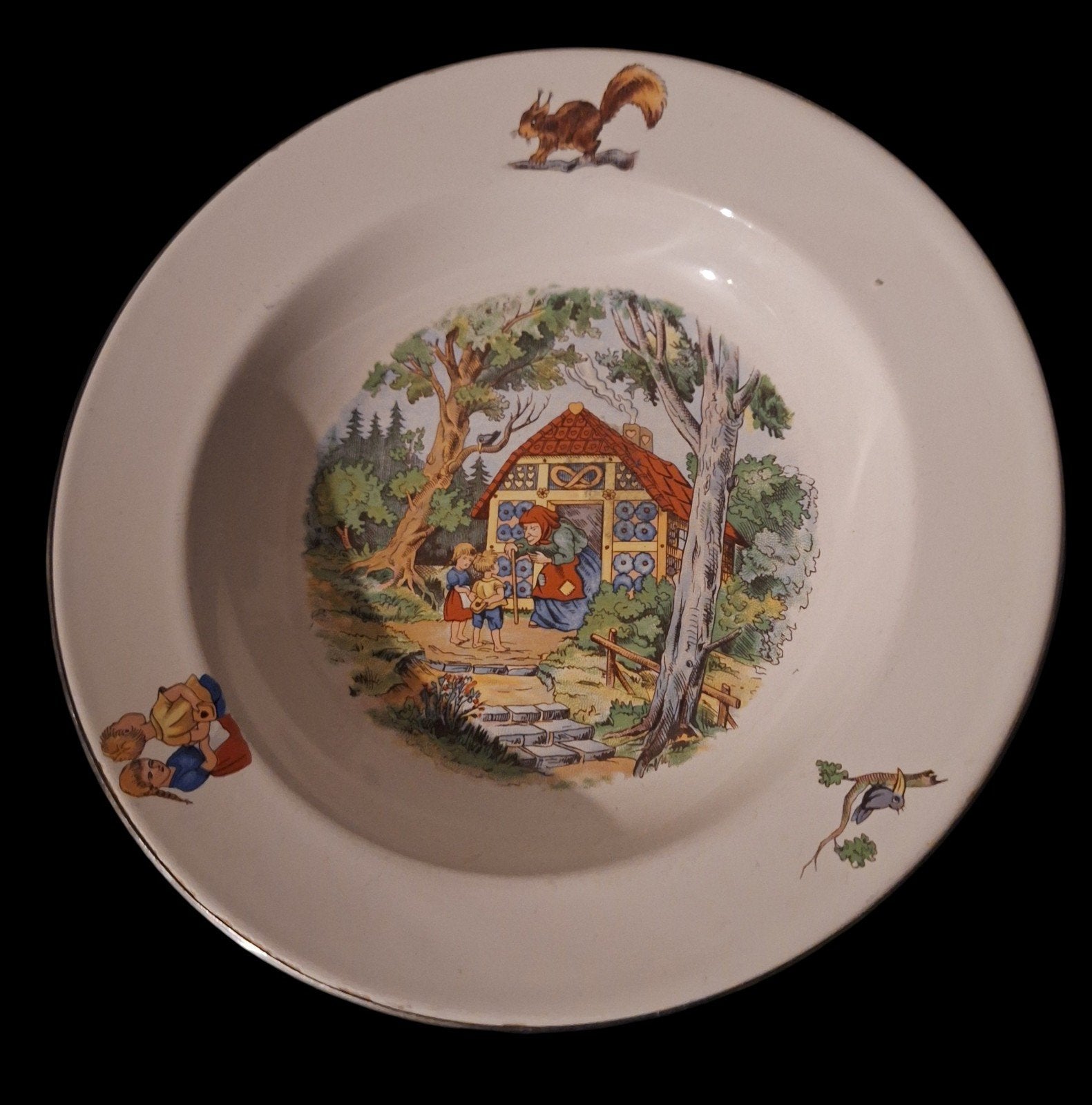 Antieke kinderbord met sprookjesafbeelding, Ophalen of Verzenden
