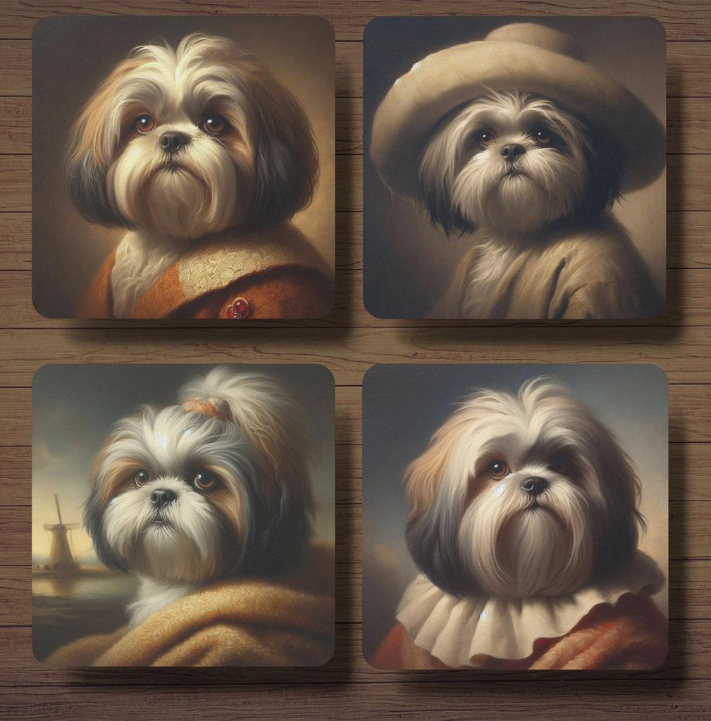 Shih-Tzu Rembrandt stijl onderzetters met houder, Ophalen of Verzenden, Nieuw, Glas of Kopje