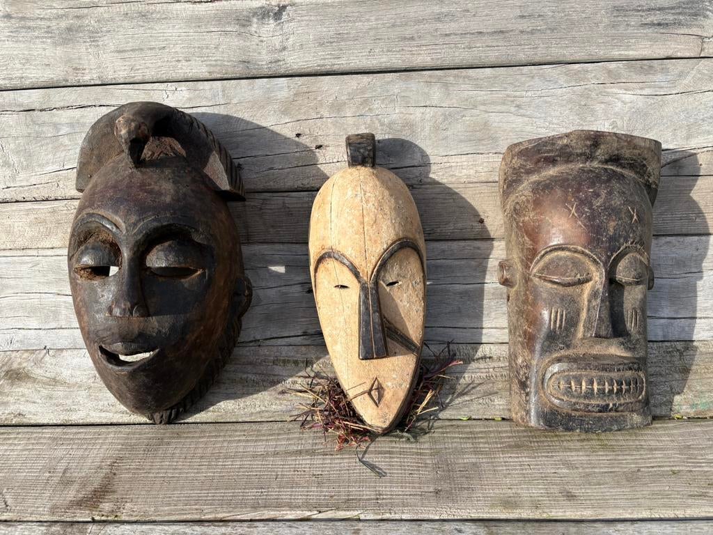 3 oude maskers uit Afrika, Ophalen of Verzenden