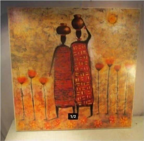 Mooi Afrikaanse Artprint - Vrouwen met potten' - 70x70, Minder dan 50 cm, Oorspronkelijke maker, Ophalen of Verzenden, Print