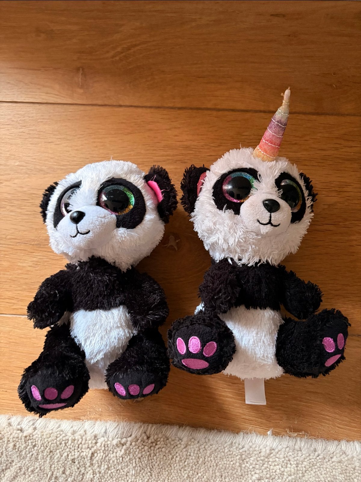 Ty Beanie Boo's Panda Knuffels - Glitter oogje- Set van 2, Ophalen, Overige karakters, Overige typen, Zwart