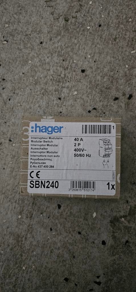 Hager SBN240 Modulaire Schakelaar 40A 2P 400V, Ophalen of Verzenden, Nieuw