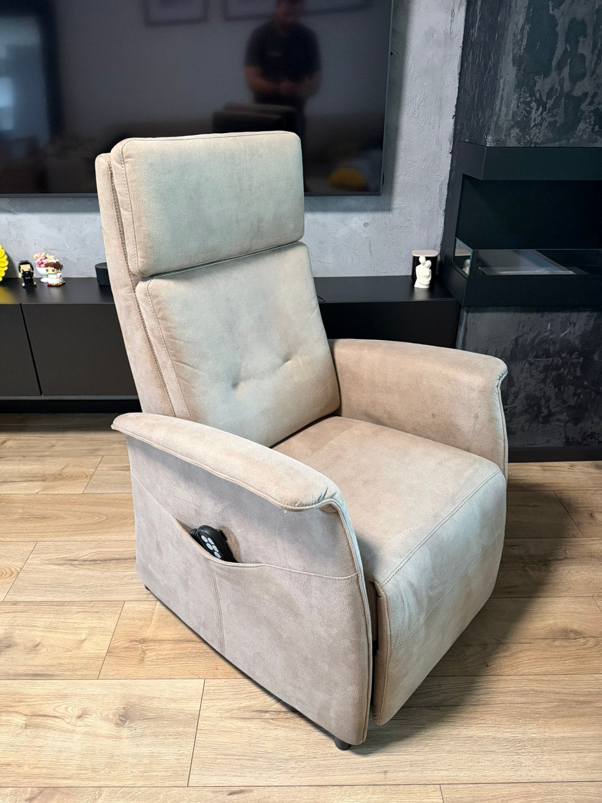 Sta op stoel relaxfauteuil 2motoren accu microleder, Ophalen, Zo goed als nieuw, Minder dan 75 cm, 50 tot 75 cm