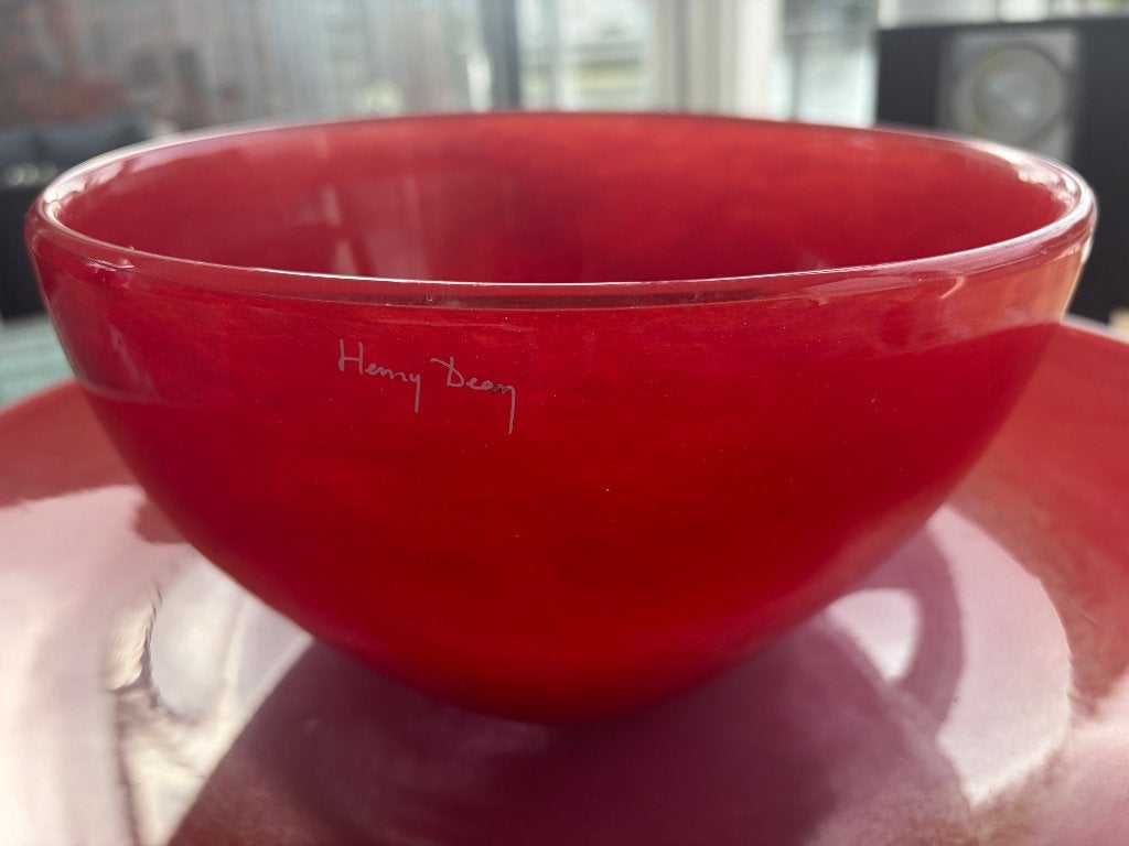 Henry dean vaas en schaal, Ophalen, Nieuw, Rood, Glas