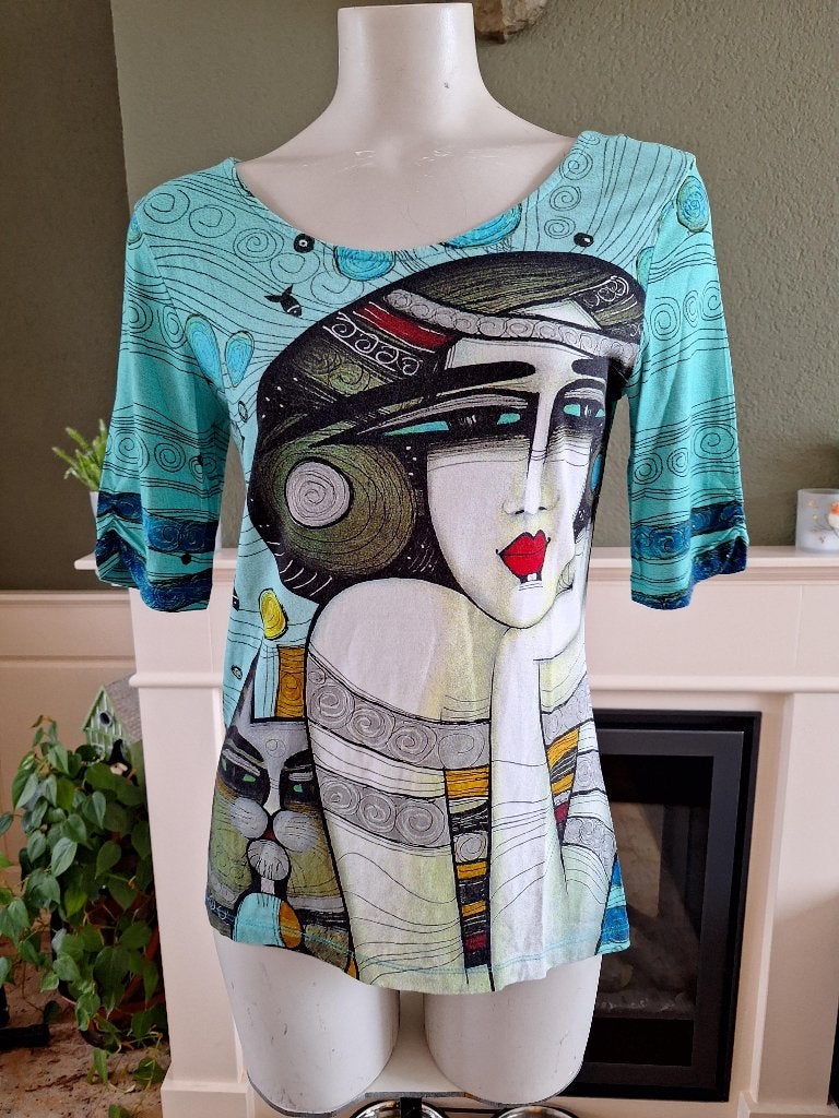 Simply art by Dolcezza top M 38 40 mint turquoise shirt, Maat 38/40 (M), Dolcezza, Zo goed als nieuw, Korte mouw