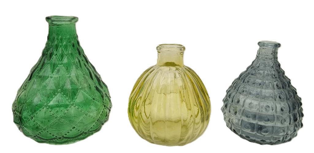 3 decoratie flesjes, Huis en Inrichting, Woonaccessoires | Vazen, Overige kleuren, Ophalen of Verzenden, Minder dan 50 cm, Glas