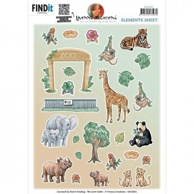 Yvonne Creations CD12031 Zoo elementen knipvel A4, Dieren, ., Nieuw, Ophalen of Verzenden