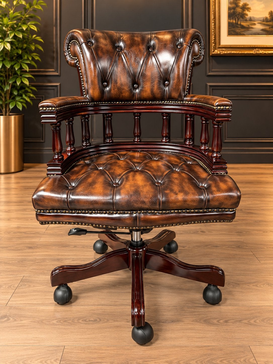 Klassieke Chesterfield Lederen Captain Chair Bureau Stoel !!, Huis en Inrichting, Ophalen of Verzenden, Zo goed als nieuw, Bruin