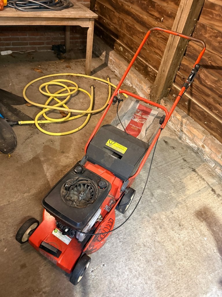 Sabo grasmaaier - Maait en loopt goed, start met boormachine, Tuin en Terras, Grasmaaiers, Cirkelmaaier, Benzine-grasmaaier, 40 t/m 49 cm
