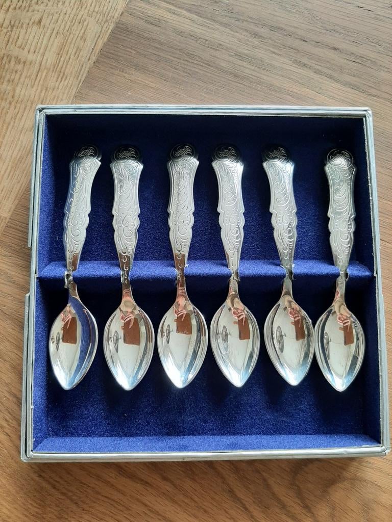 Set van 6 verzilverde Lepeltjes - Zilverstad Schoonhoven, Antiek en Kunst, Antiek | Bestek, Ophalen of Verzenden