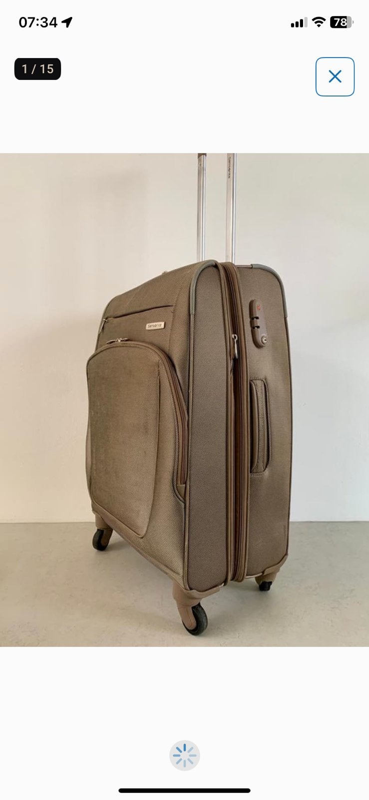Samsonite spinner koffer bruin, expandable, Hard kunststof, 45 tot 55 cm, Ophalen of Verzenden, Zo goed als nieuw