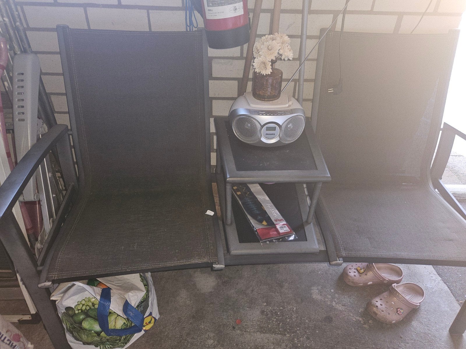 Duo bankje met tafel in het midden - Grijs, Overige materialen, Gebruikt, Bank, Tuinset
