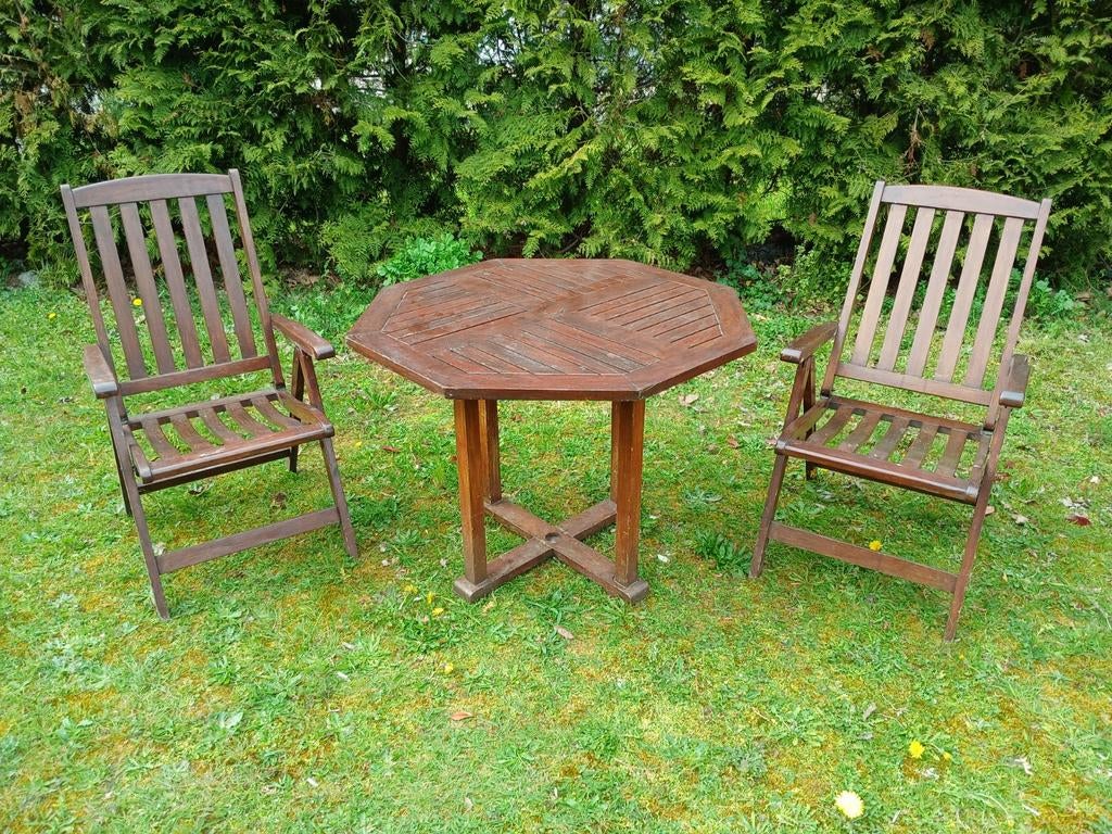 Teakhouten tuinset - tafel en 2 stoelen, Tuin en Terras, Ophalen