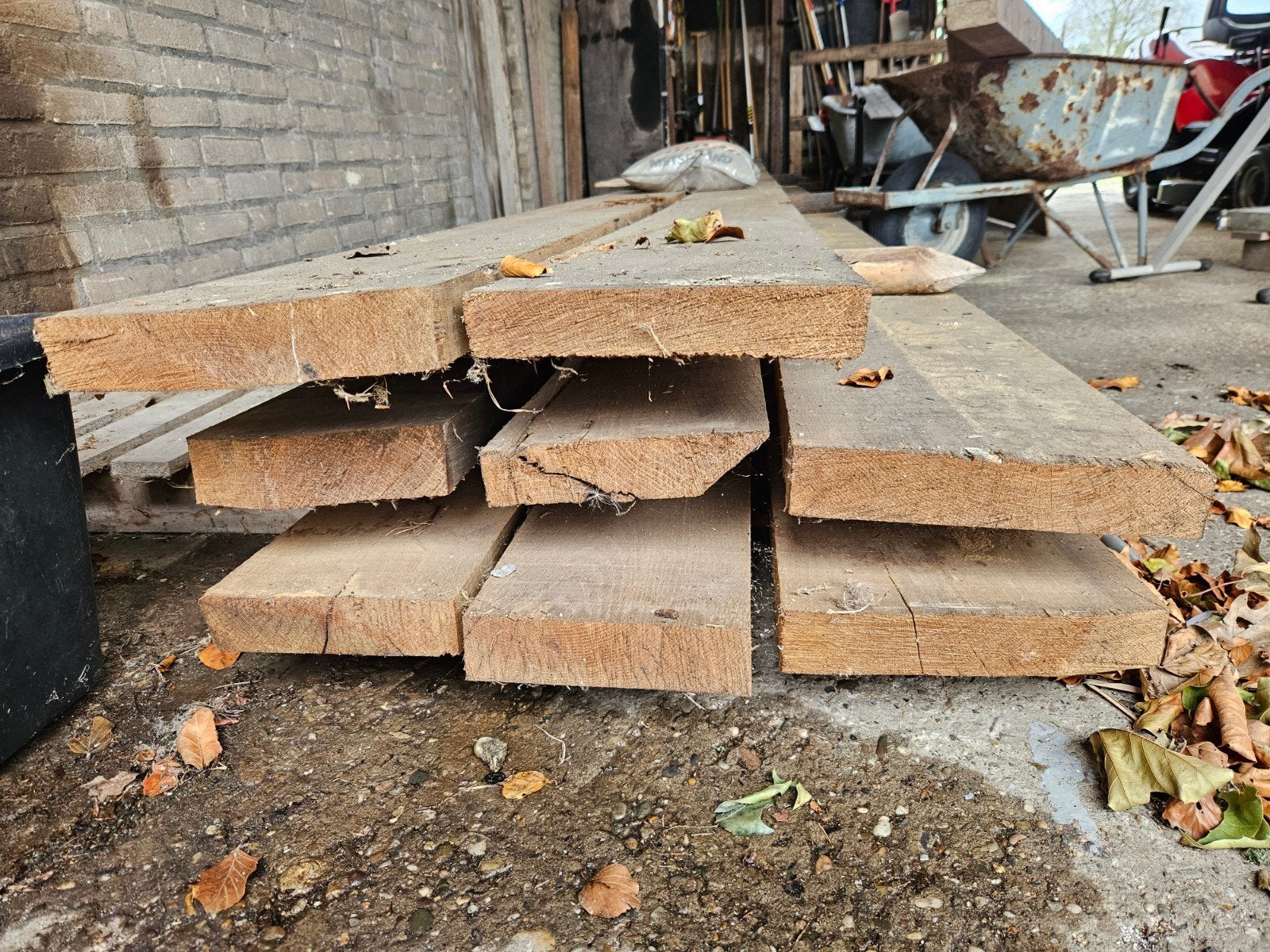 Partij eiken balken 8 stuks van 6 meter, Ophalen, Eiken, Balk, 50 mm of meer
