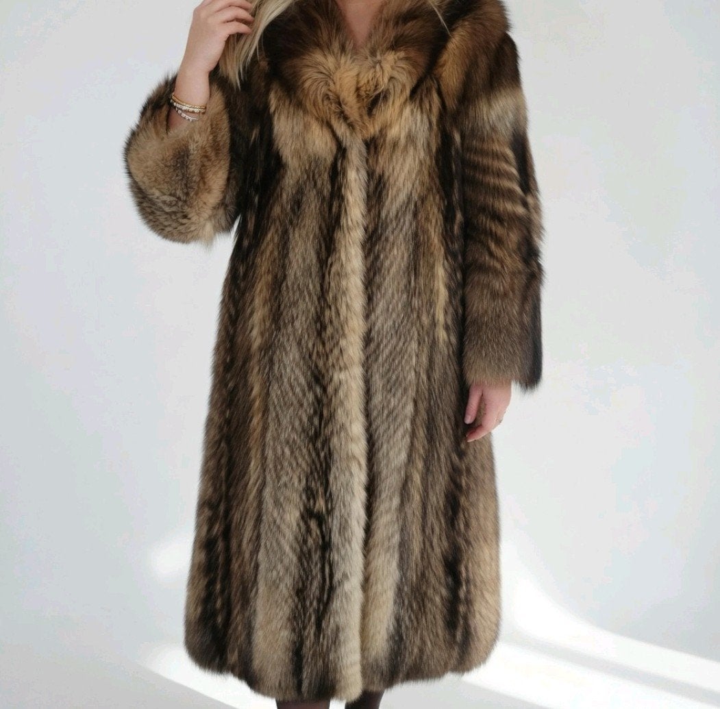 Luxe Lange Vossenbontjas Met Capuchon Fur Coat, Kleding | Dames, Verzenden, Zo goed als nieuw, Maat 38/40 (M), Bruin