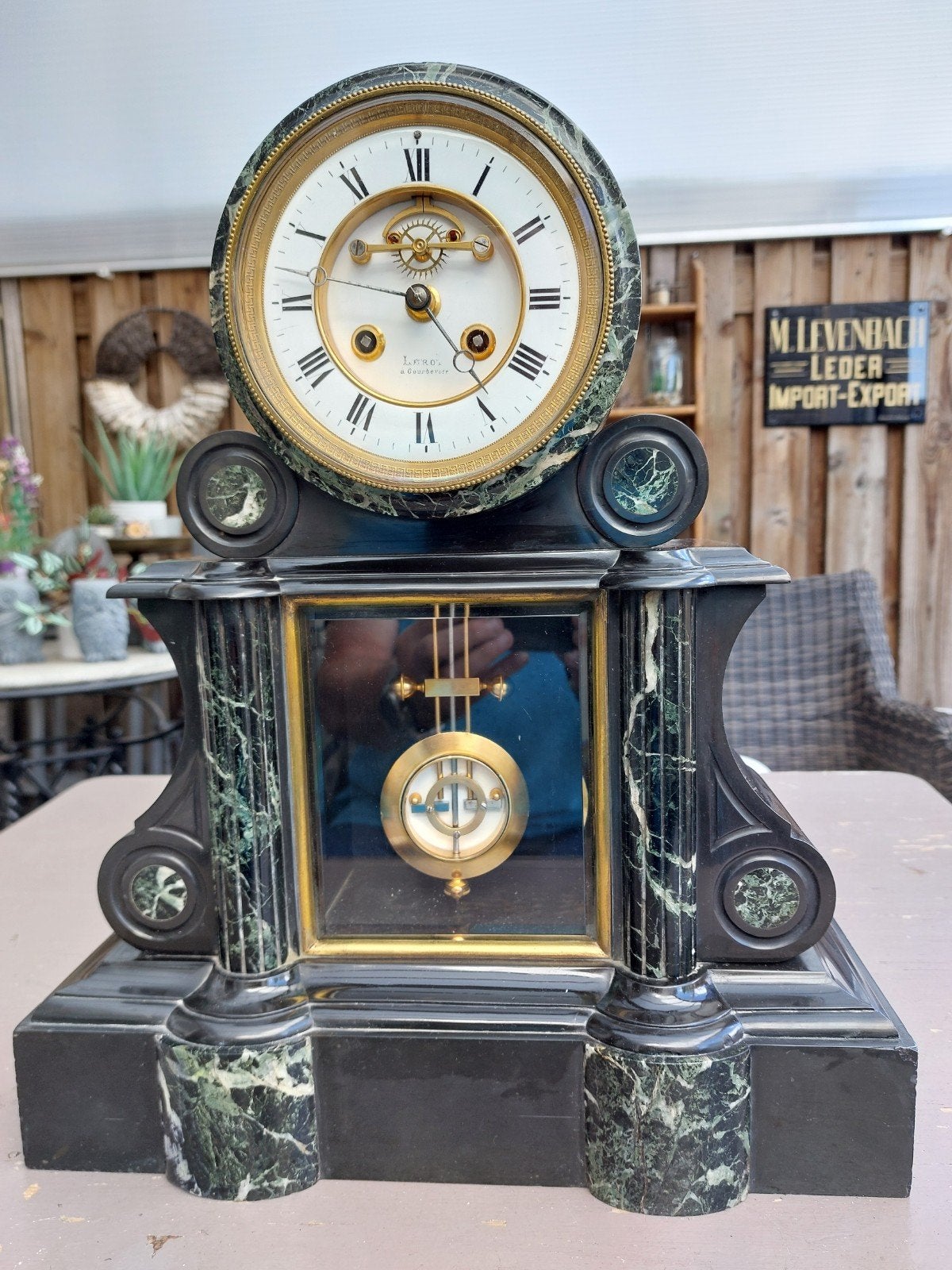 Franse schouwklok [ zuilenpendule ]met compensatieslinger, Antiek en Kunst, Ophalen