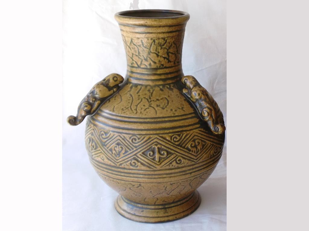 Grote bruine aardewerk Vaas – Jasba keramiek Duitsland 1960s, Ophalen of Verzenden