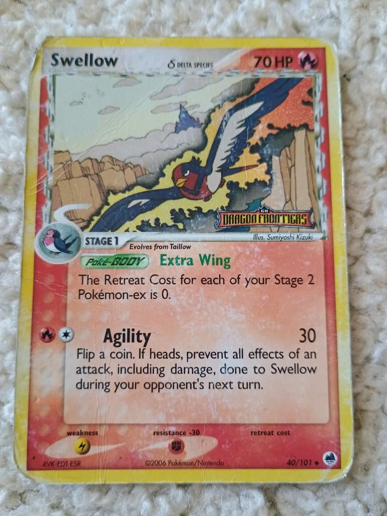 Swellow reverse holo delta species ex dragon frontiers, Ophalen of Verzenden, Gebruikt, Losse kaart, Foil