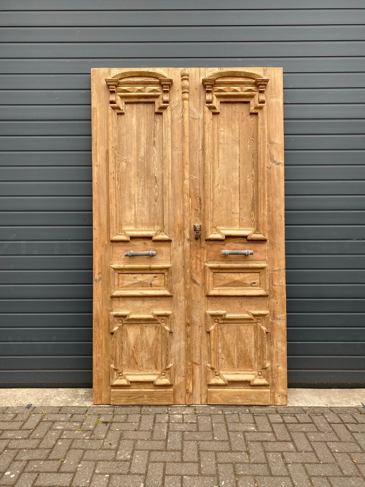 Grote antieke dubbele deur, geloogd, Ophalen of Verzenden, Gebruikt, Hout