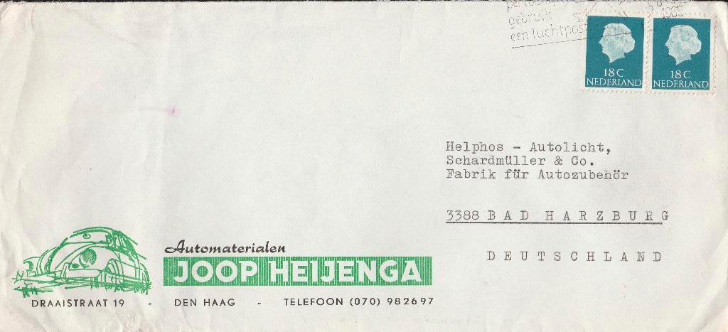 Den HAAG 1965 JOOP HEIJENGA Automaterialen Draaistraat 19, Verzenden, 1960 tot 1980, Gelopen, Zuid-Holland
