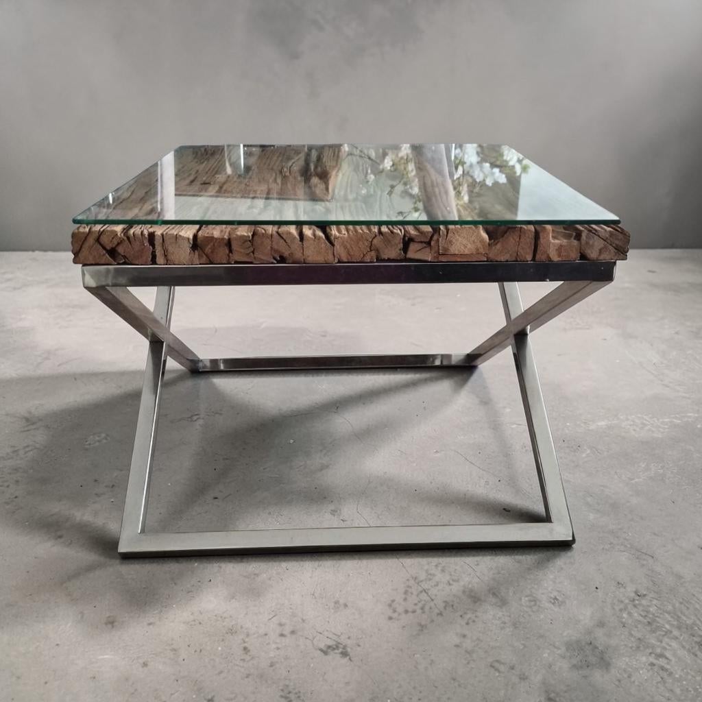 Richmond bijzettafel | hout + glas | industrieel design, Overige materialen, Modern luxe / industrieel, Vierkant, 55 tot 75 cm