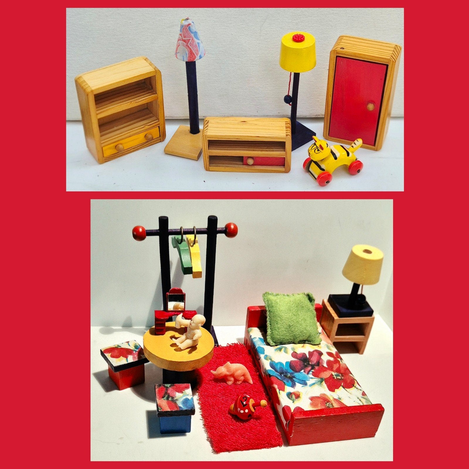Selecta poppenhuis meubeltjes kinderkamer 1:12 hout retro, Ophalen of Verzenden, Zo goed als nieuw, Toebehoren