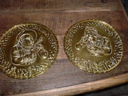 Vintage WANDDECORATIE <> 2 Koperen Bordjes TABAK <> Ø 17 cm., Ophalen of Verzenden