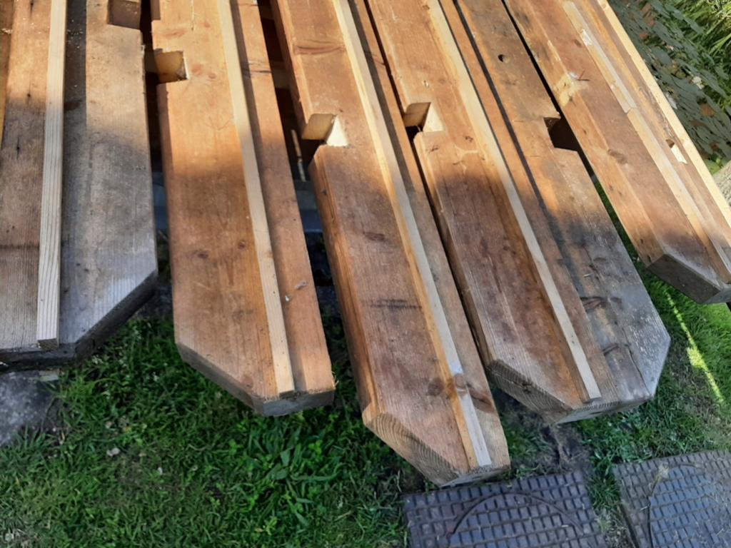 8 houtenbalken compleet dak constructie met paal 441 cm lang, Ophalen, Gebruikt, Balk, Vuren