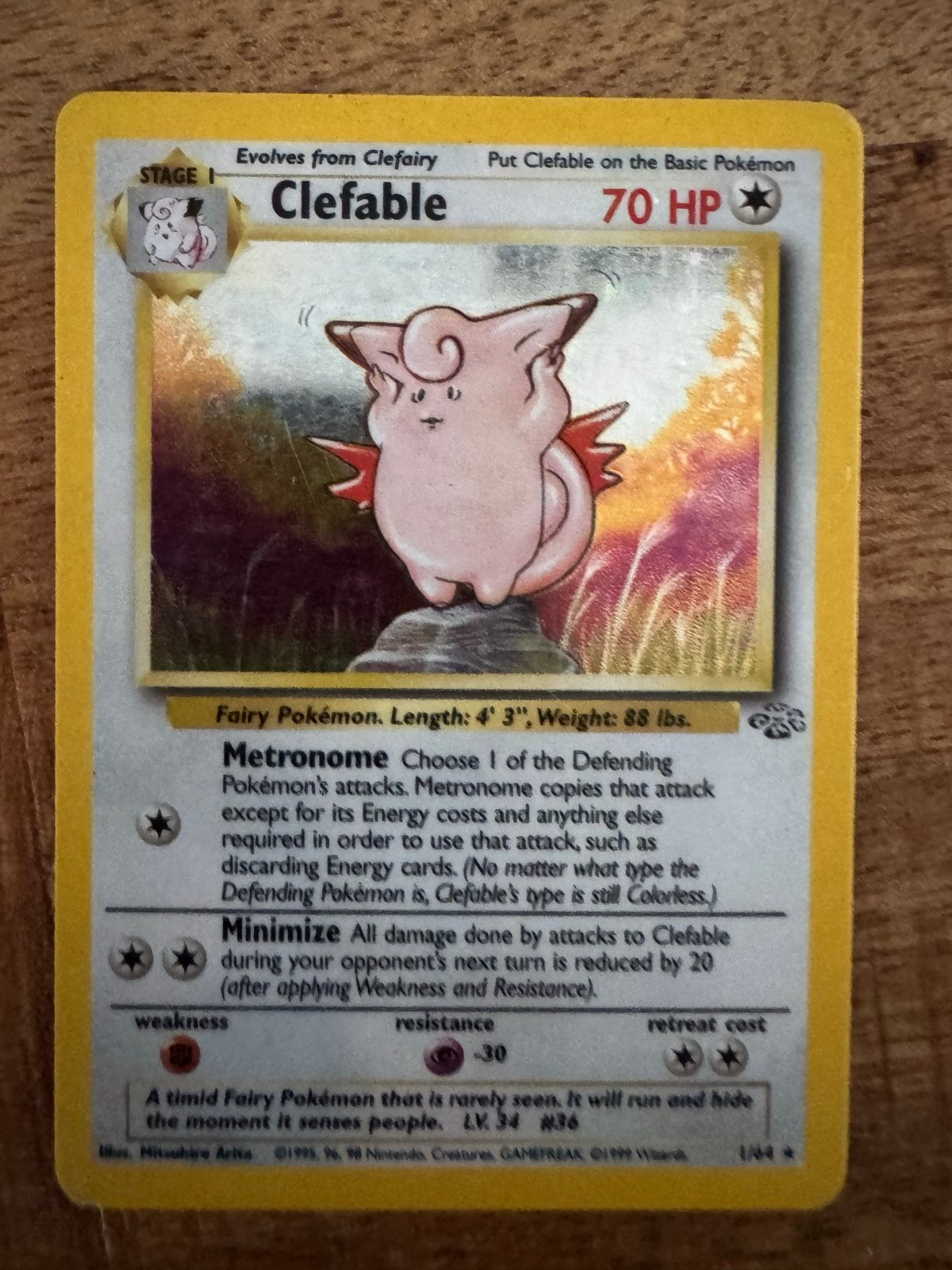 Pokémon Clefable 1/64 Jungle Set Holo (1999), Hobby en Vrije tijd, Verzamelkaartspellen | Pokémon, Ophalen of Verzenden, Losse kaart