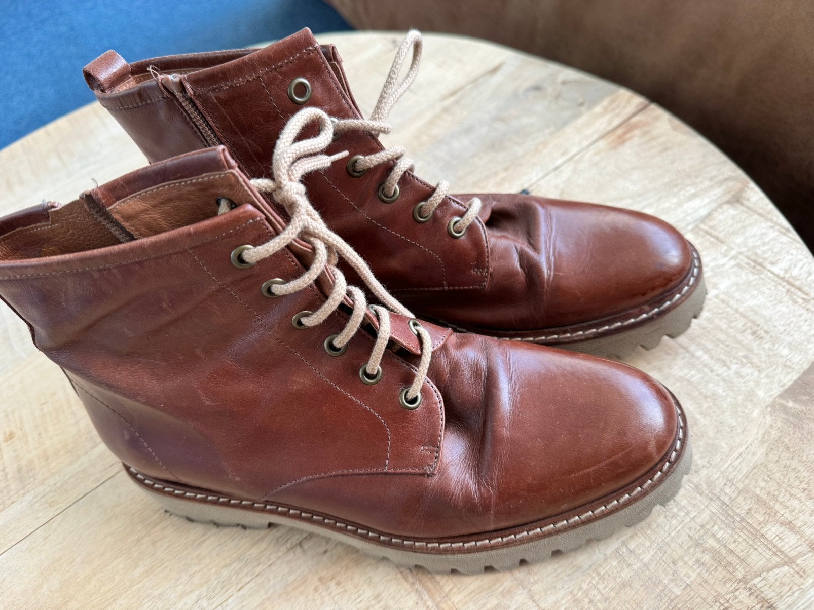 Jhay Spaanse leren veterboots / enkellaarsjes., Bruin, Lage of Enkellaarzen, Ophalen of Verzenden, Gedragen