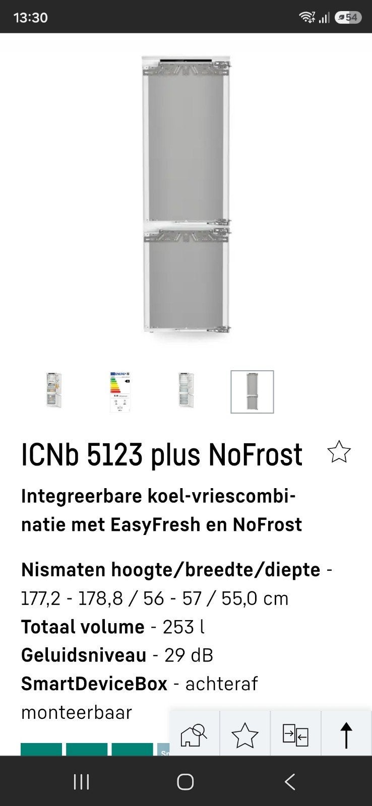 Liebherr ICNb 5123 plus NoFrost Koel-vriescombinatie, Ophalen, 200 liter of meer, Met aparte vriezer, 160 cm of meer