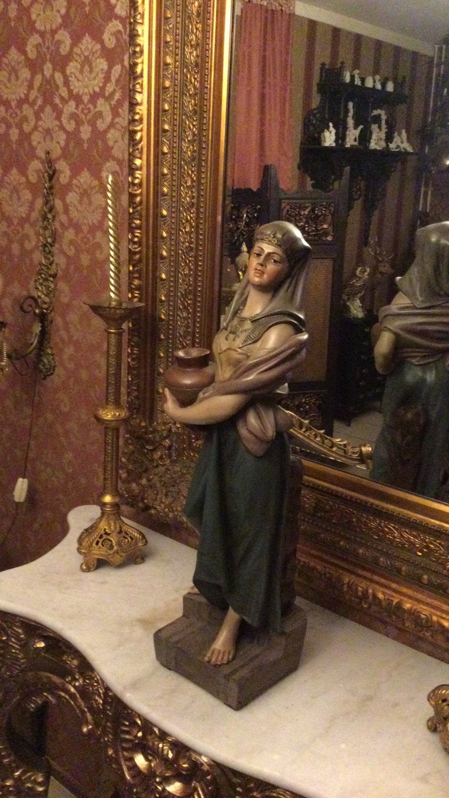 Prachtig antiek beeld van gips vrouw met kruik 100 jaar oud, Antiek en Kunst, Ophalen of Verzenden