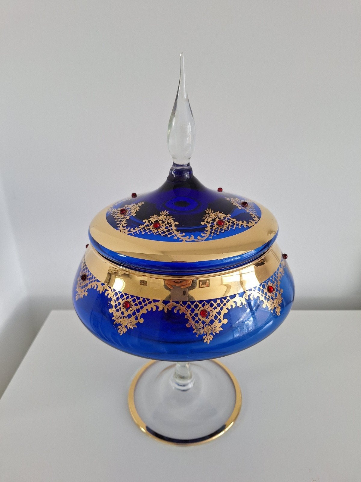 Prachtige blauw/goud glazen bokaal, Antiek en Kunst, Ophalen