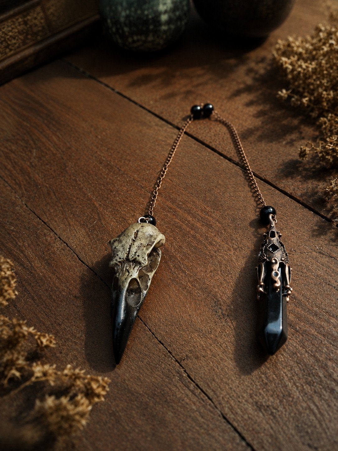 Gothic Wicca Pendel - Zwarte Obsidiaan & Ravenschedel, Ophalen of Verzenden, Nieuw