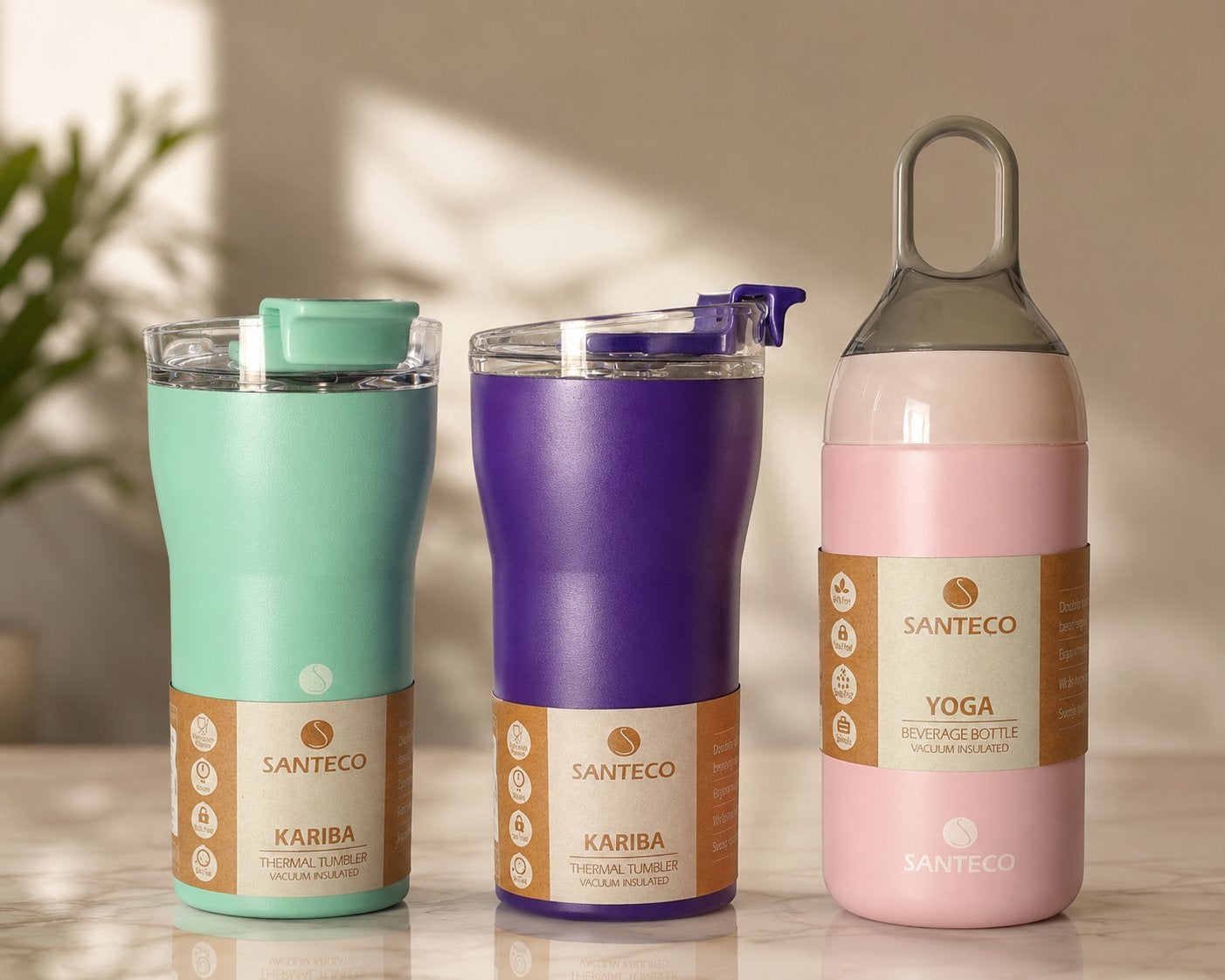 Santeco thermos bekers nieuw roze, paars, mint groen, Ophalen of Verzenden, Nieuw