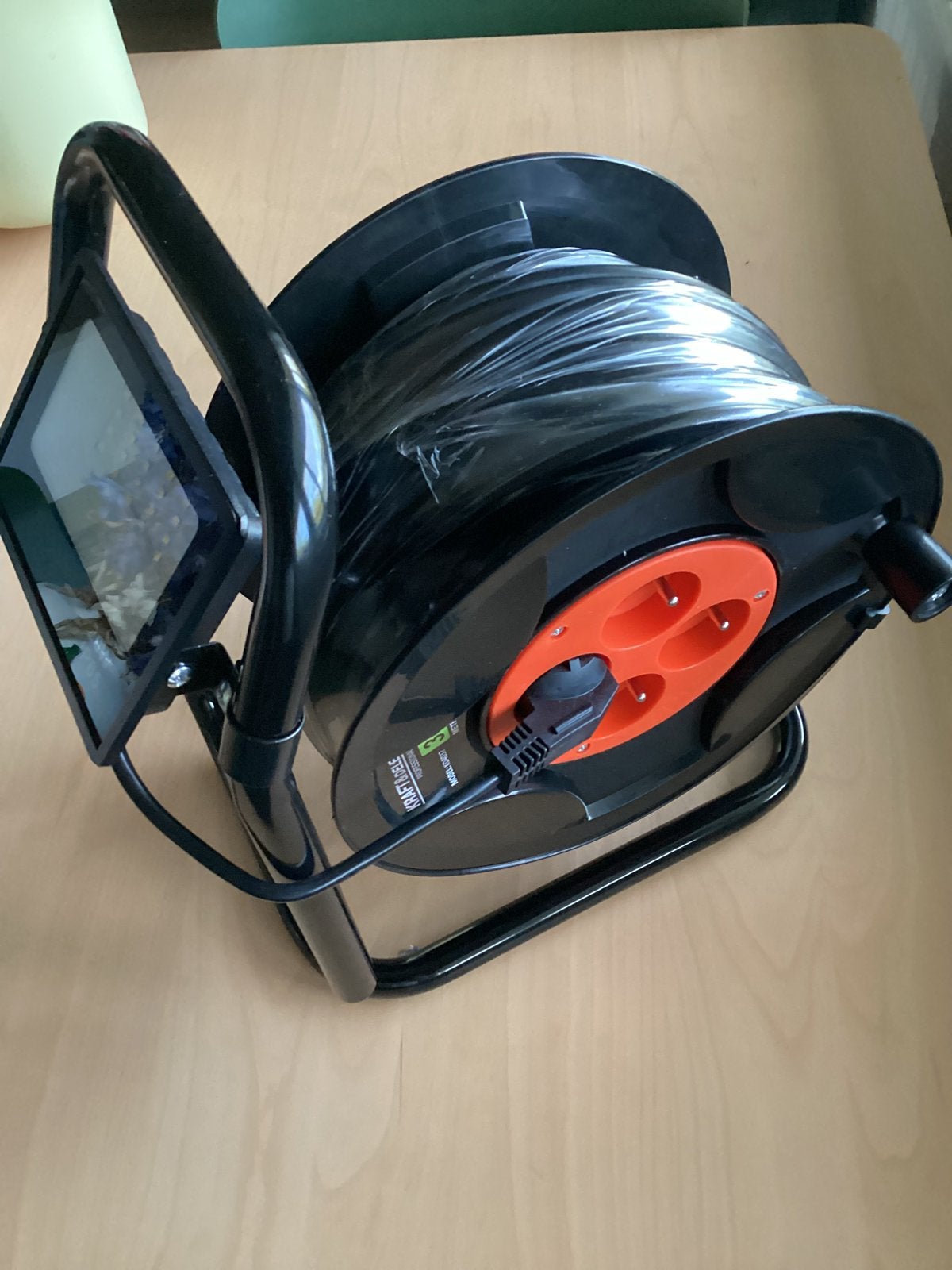 30 meter haspel met bouwlamp 20 w 3 G 4 stopcontacten, Ophalen of Verzenden, Nieuw, Kabelhaspel