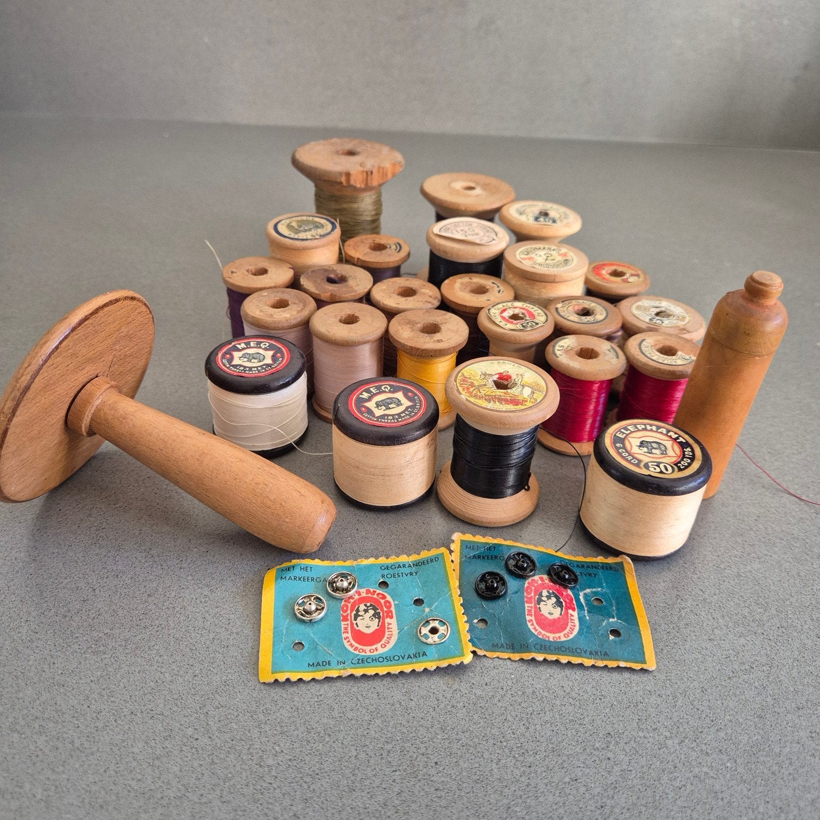 Set antieke houten garenklosjes, fournituren, stoppaddestoel, Ophalen of Verzenden