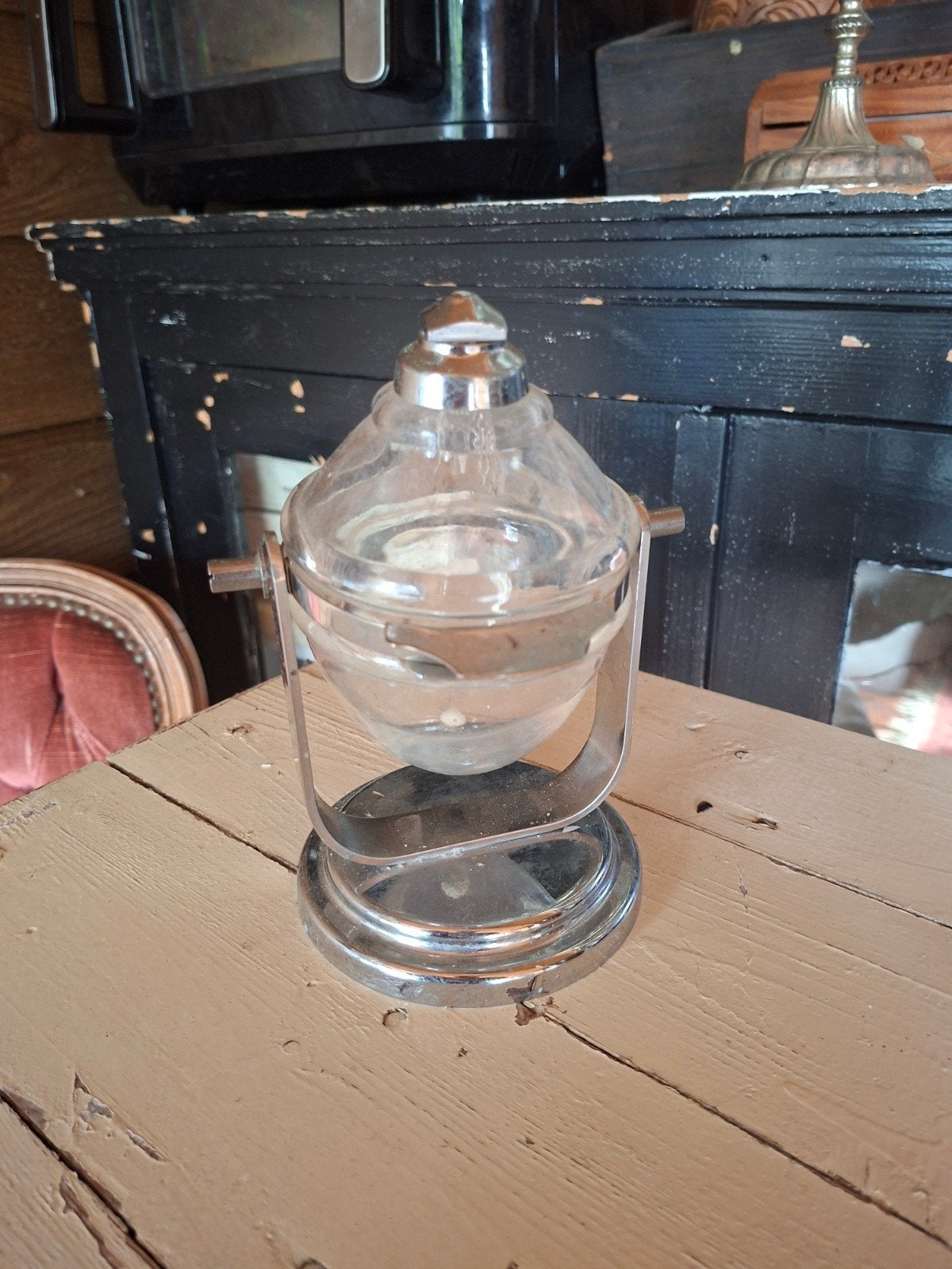 Vintage glazen zeepdispenser/zeeptuimelaar, Ophalen of Verzenden