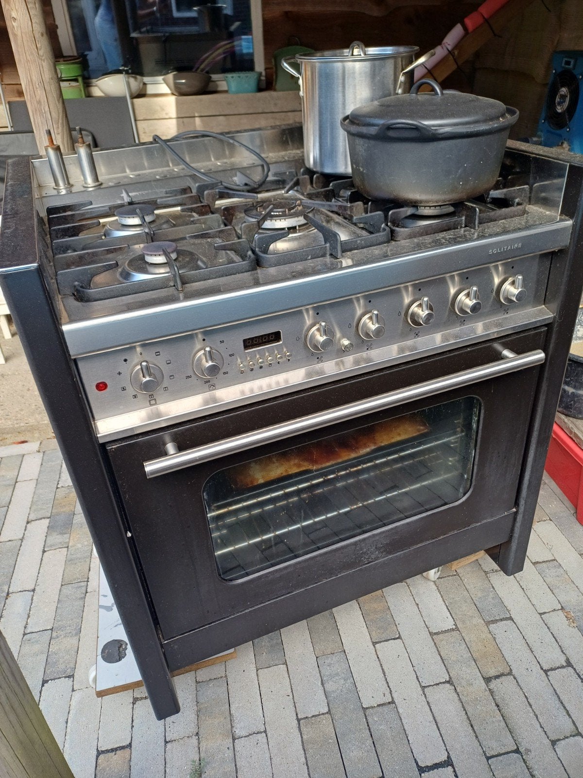 Gasfornuis met elektrische oven - Solitaire, Ophalen, Gebruikt, Hete lucht, 60 cm of meer