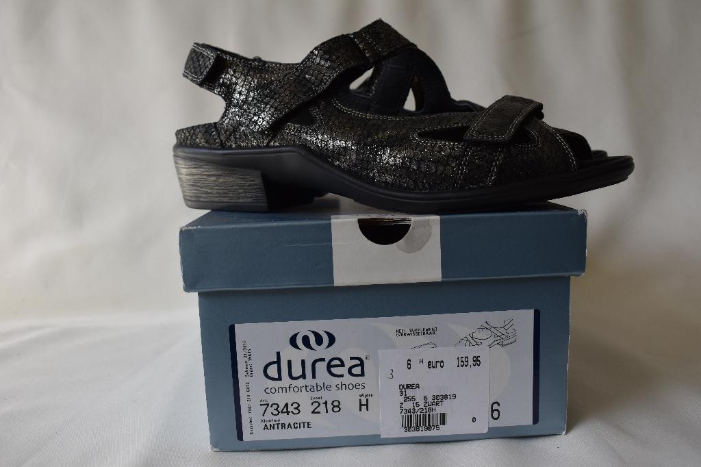 DUREA maat 39 UK 6 wijdte H sandalen klittenband NIEUWSTAAT, Durea, Zwart, Zo goed als nieuw, Sandalen of Muiltjes