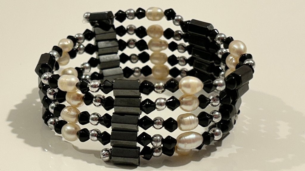 Magnetische zwart-witte halsketting / armband, Sieraden, Tassen en Uiterlijk, Kettingen, Overige materialen, Verstelbaar, Zwart